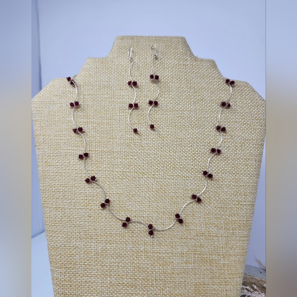 Elegant Silver and Red Floral Jewelry Set